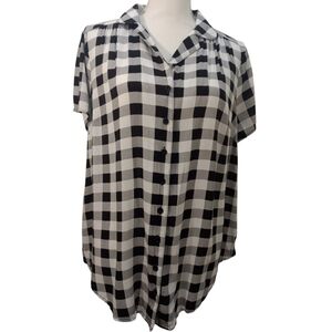 Torrid Black And White Plaid Short Sleeve Collar Button Up Women's Shirt Size 0